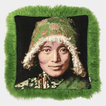 Thomas Albrecht Kissen Gobelin Tibetan grün 45 x 45 cm