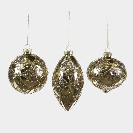 Zawoh Weihnachtsschmuck 3er-Set gold glitzernd 8 cm